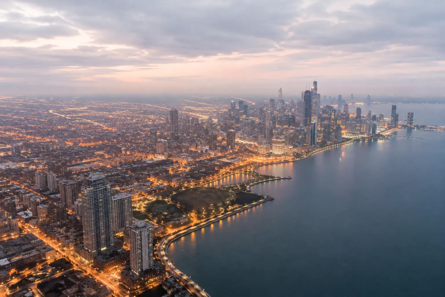 Chicago at night from above